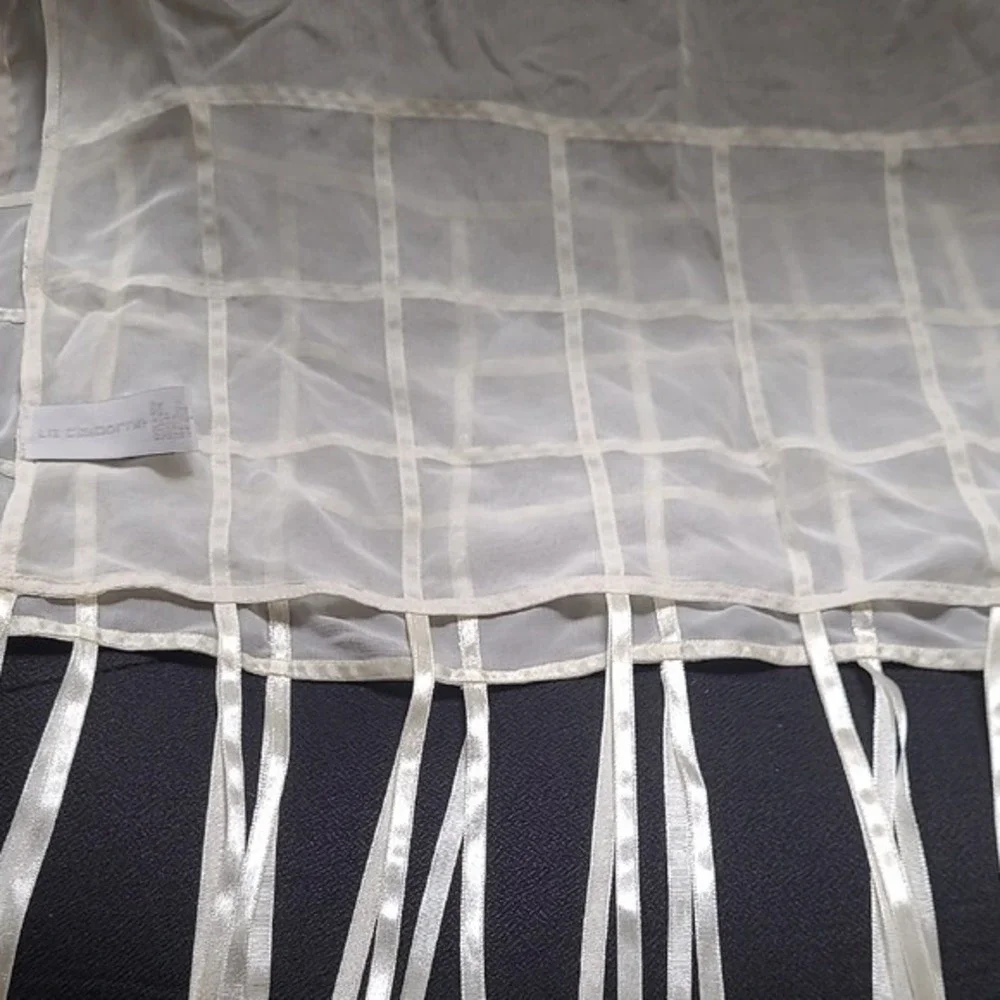 Liz Claiborne Sheer Cream Rectangular Elegant Shawl/Ribbon Accents 80in‎ X 18in